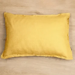 EMINZA Taie d'oreiller rectangulaire lin lavé (50 x 80 cm) Louise Jaune moutarde Outlet