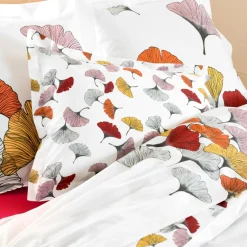 TRADI LINGE Taie d'oreiller rectangulaire percale de coton (50 x 70 cm) Ginkgo Multicolore Discount