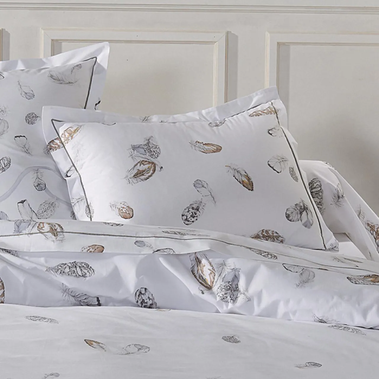 TRADI LINGE Taie d'oreiller rectangulaire percale de coton (50 x 70 cm) Plumes e Gris Sale