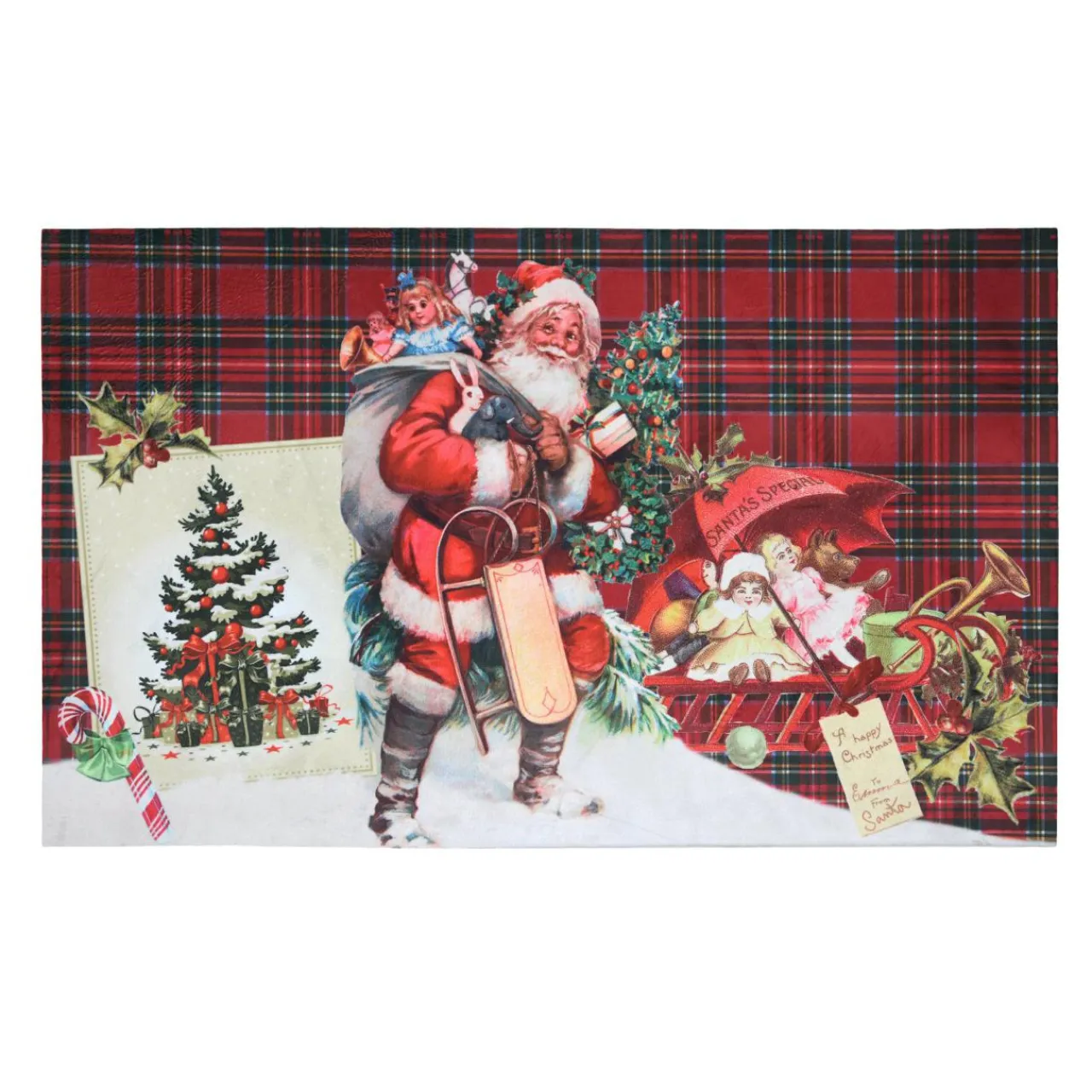 STOF Tapis de Noël antidérapant (45 x 75 cm) Rupper Ecossais Bordeaux Rouge New
