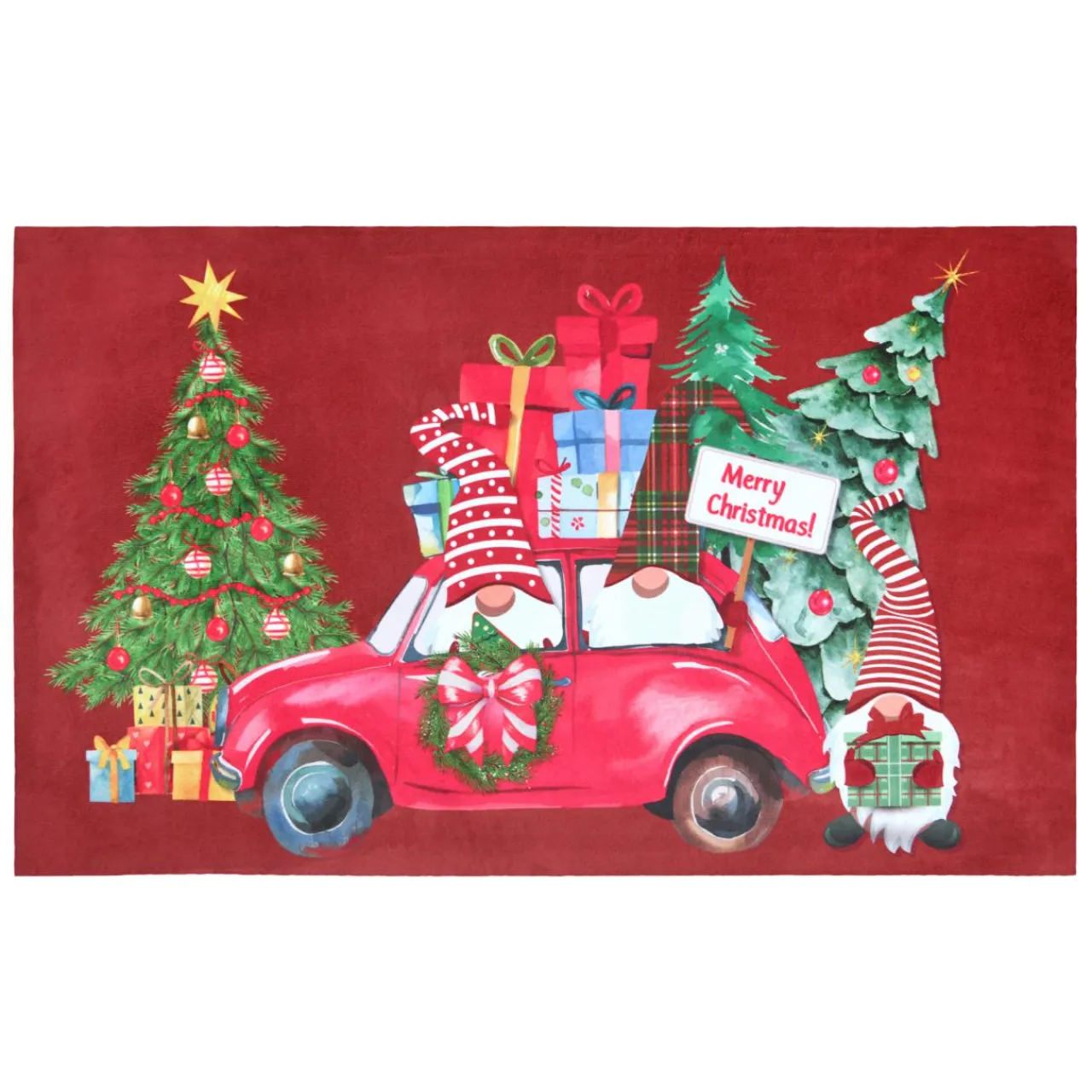 STOF Tapis de Noël antidérapant (45 x 75 cm) Voiture des lutins Rouge Best
