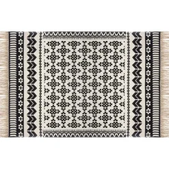 ATMOSPHERA Tapis de salon coton (120 x 170 cm) Delhi et blanc Noir Outlet