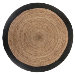 ATMOSPHERA Tapis de salon jute rond (120 cm) Bord Noir