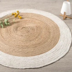 ATMOSPHERA Tapis de salon jute rond (D120 cm) Bord Blanc Hot