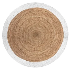 ATMOSPHERA Tapis de salon jute rond (D120 cm) Bord Blanc Hot
