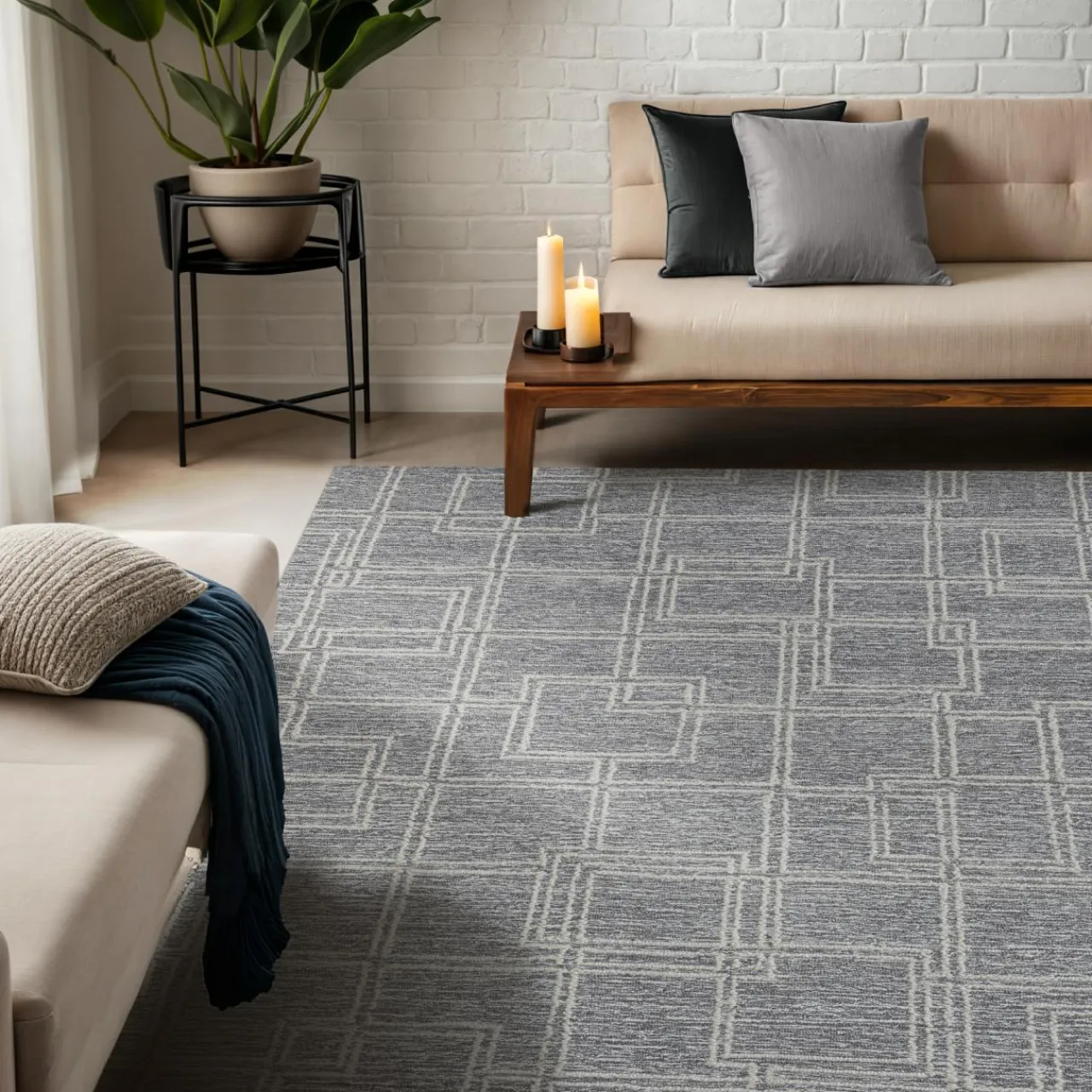EMINZA Tapis de salon rectangulaire laine tuftée (160 x 230 cm) Yutoo Gris