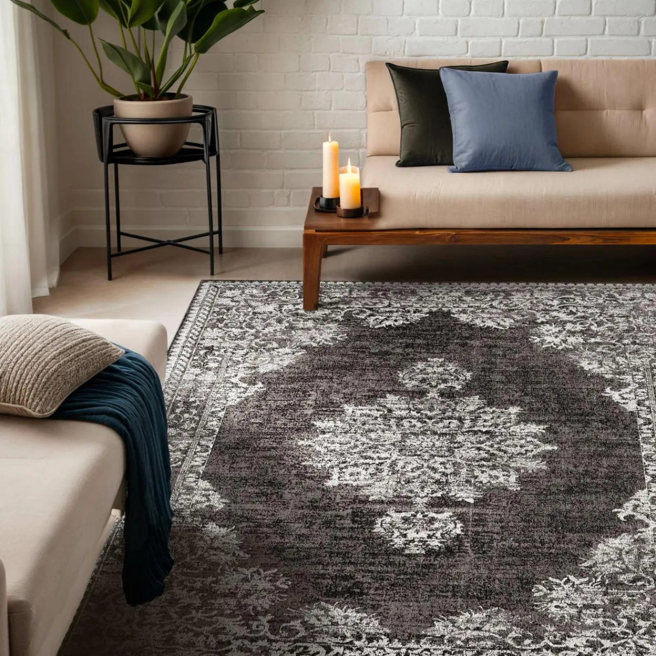 EMINZA Tapis de salon rectangulaire jacquard (140 x 200 cm) Sana Gris Outlet