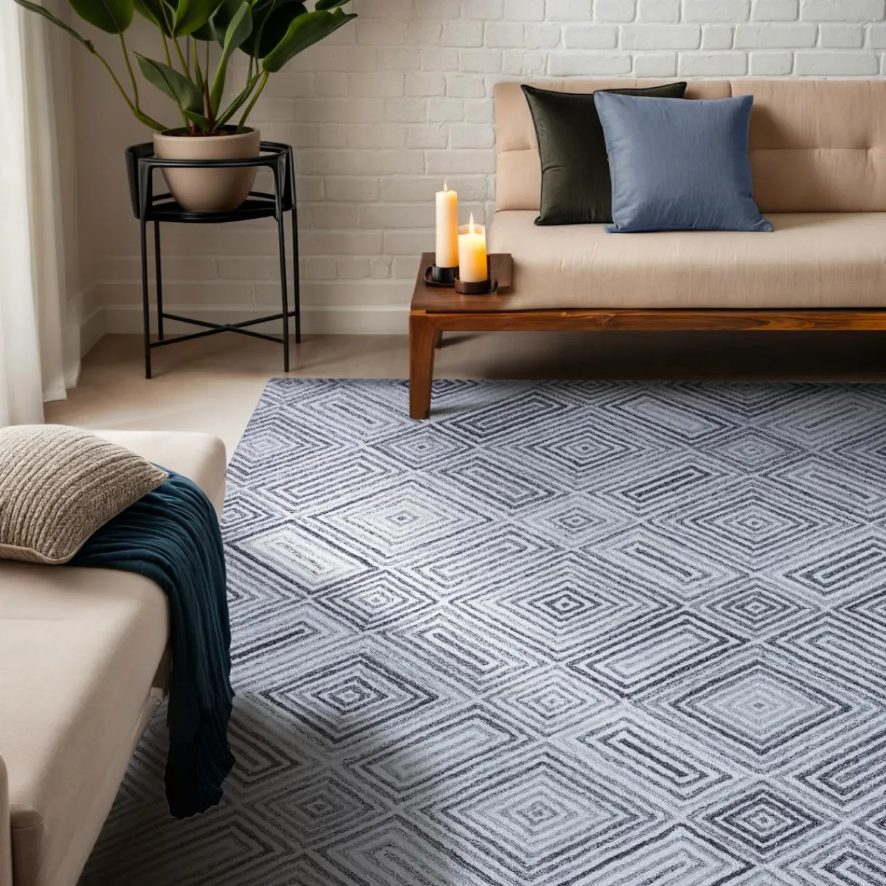 EMINZA Tapis de salon rectangulaire matière recyclée tuftée (140 x 200 cm) Shelton Gris Discount