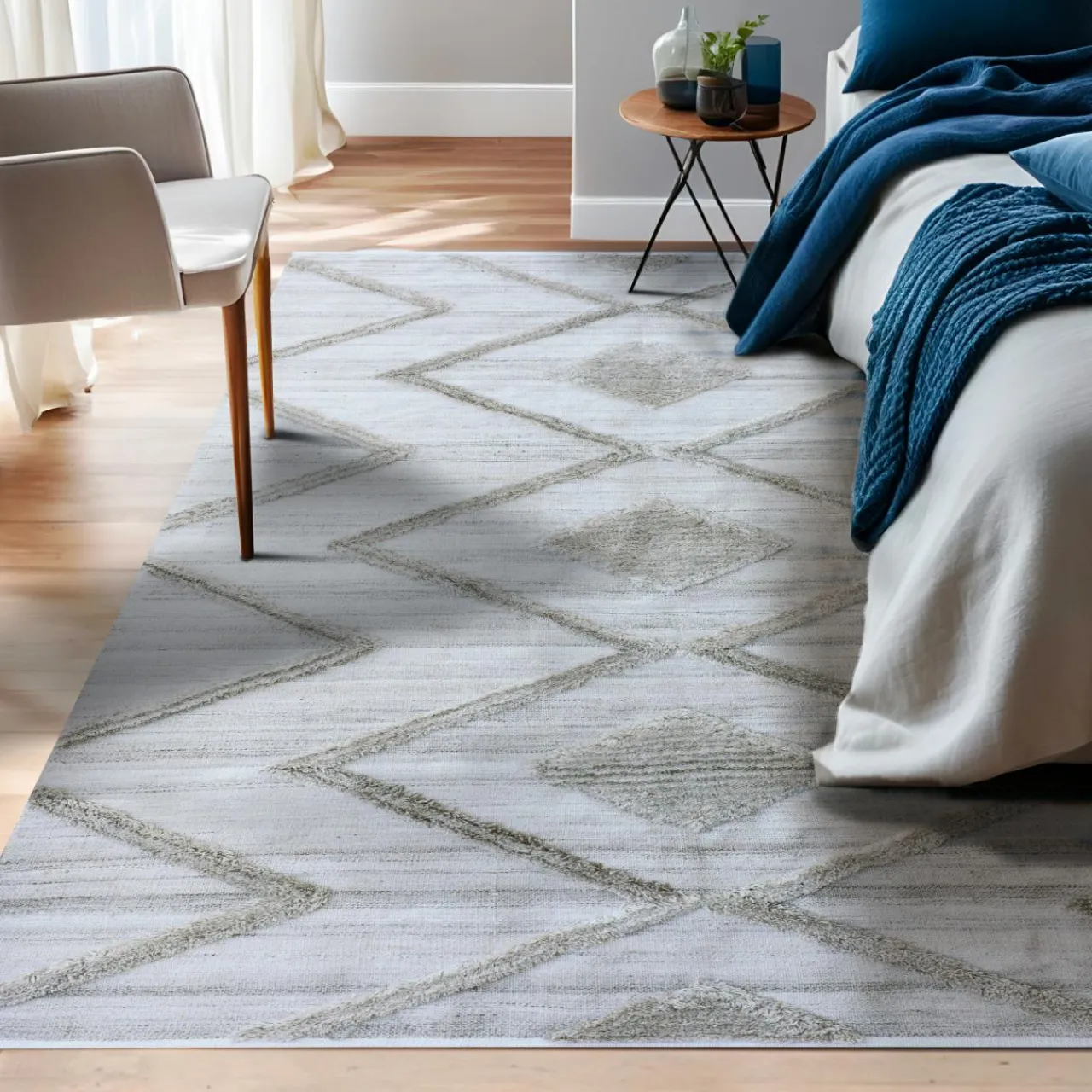 EMINZA Tapis de salon rectangulaire matière recyclée tuftée (160 x 230 cm) Kaito Ivoire Sale