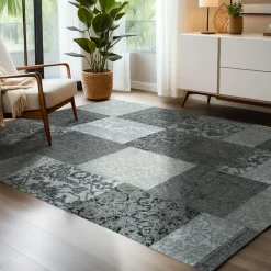 EMINZA Tapis de salon rectangulaire jacquard (140 x 200 cm) Rishi et gris Noir Best