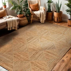 EMINZA Tapis de salon rectangulaire jute tissée main (160 x 230 cm) Anaya Marron Hot