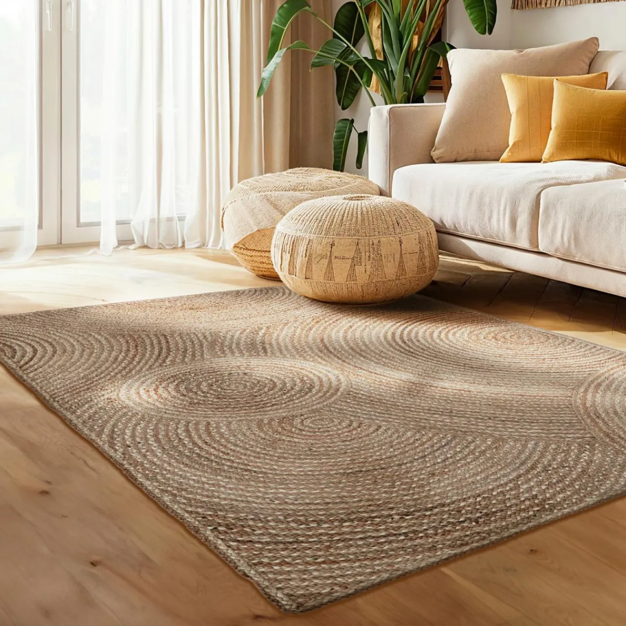 EMINZA Tapis de salon rectangulaire jute tressée (200 x 300 cm) Neha Beige Clearance