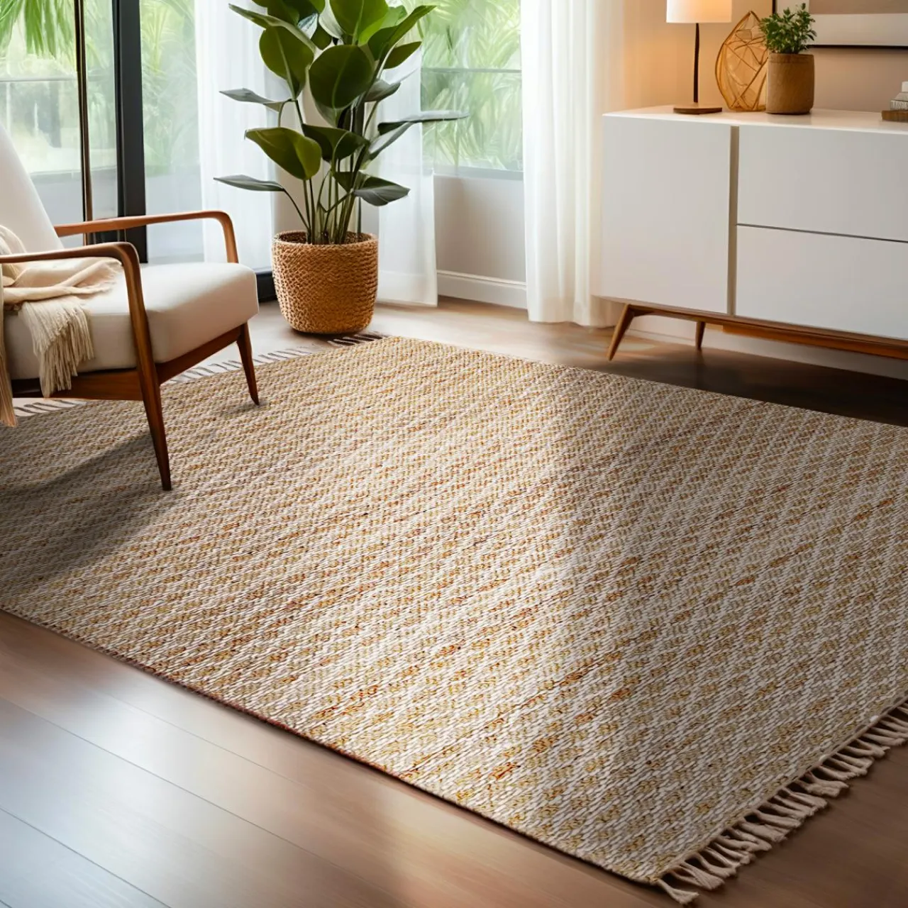EMINZA Tapis de salon rectangulaire jute tissée main (140 x 200 cm) Yuki Marron Online