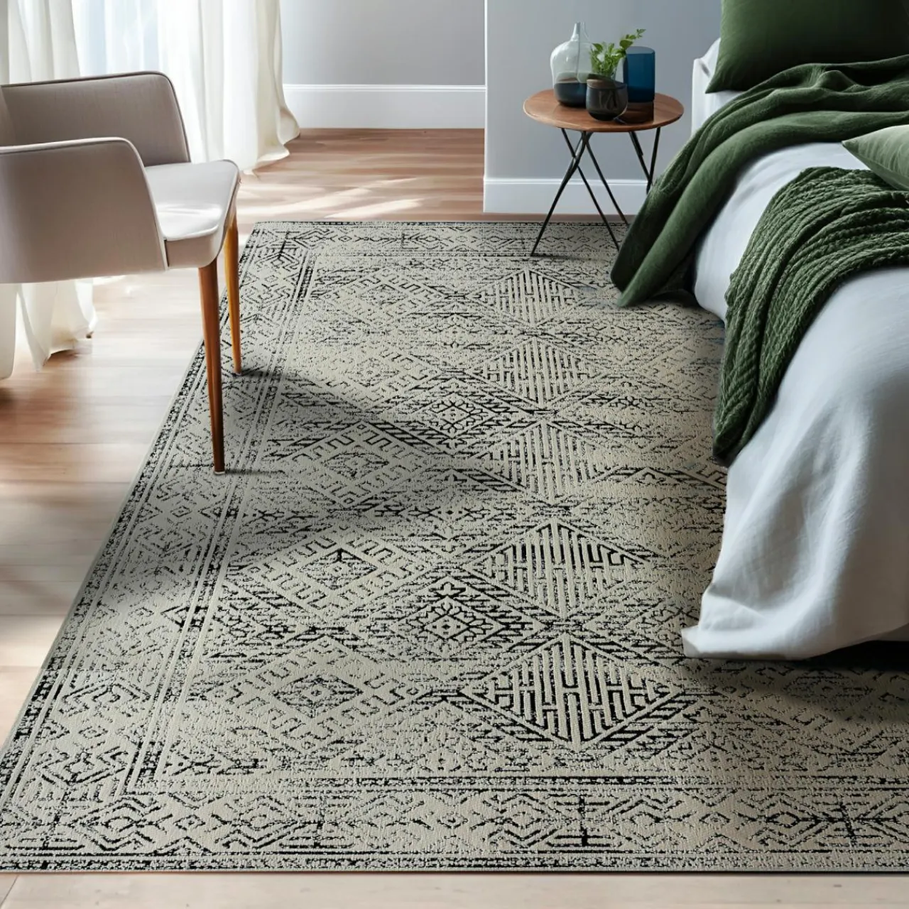 EMINZA Tapis de salon rectangulaire jacquard (160 x 230 cm) Zahra Noir Outlet