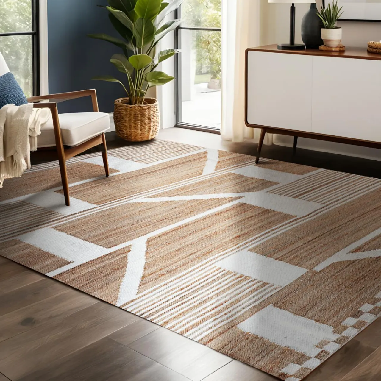EMINZA Tapis de salon rectangulaire jute (140 x 200 cm) Paris Beige New