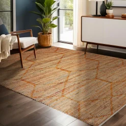 EMINZA Tapis de salon rectangulaire jute et coton tissé main (140 x 200 cm) Jaya Marron Clearance