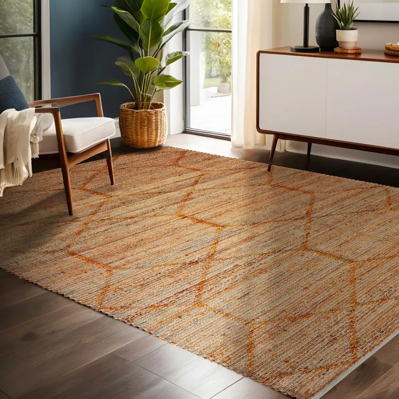 EMINZA Tapis de salon rectangulaire jute et coton tissé main (140 x 200 cm) Jaya Marron Clearance