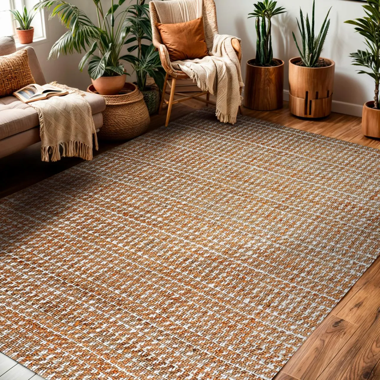 EMINZA Tapis de salon rectangulaire jute tissée main (160 x 230 cm) Weston Marron Clearance