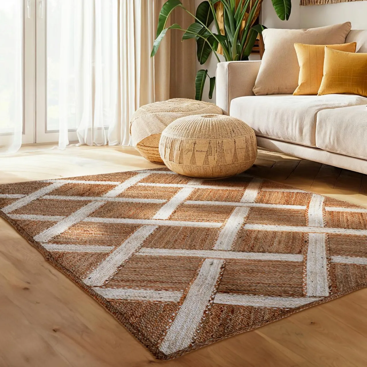 EMINZA Tapis de salon rectangulaire jute tissée main (160 x 230 cm) Akira Marron