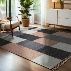 EMINZA Tapis de salon rectangulaire jute et coton (160 x 230 cm) Freya Multicolore Online