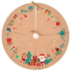 JJA Tapis de sapin en jute (D90 cm) Lutin et Père Noël Multicolore Naturel
