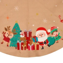 JJA Tapis de sapin en jute (D90 cm) Lutin et Père Noël Multicolore Naturel
