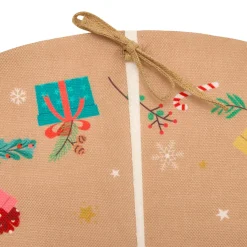 JJA Tapis de sapin en jute (D90 cm) Lutin et Père Noël Multicolore Naturel