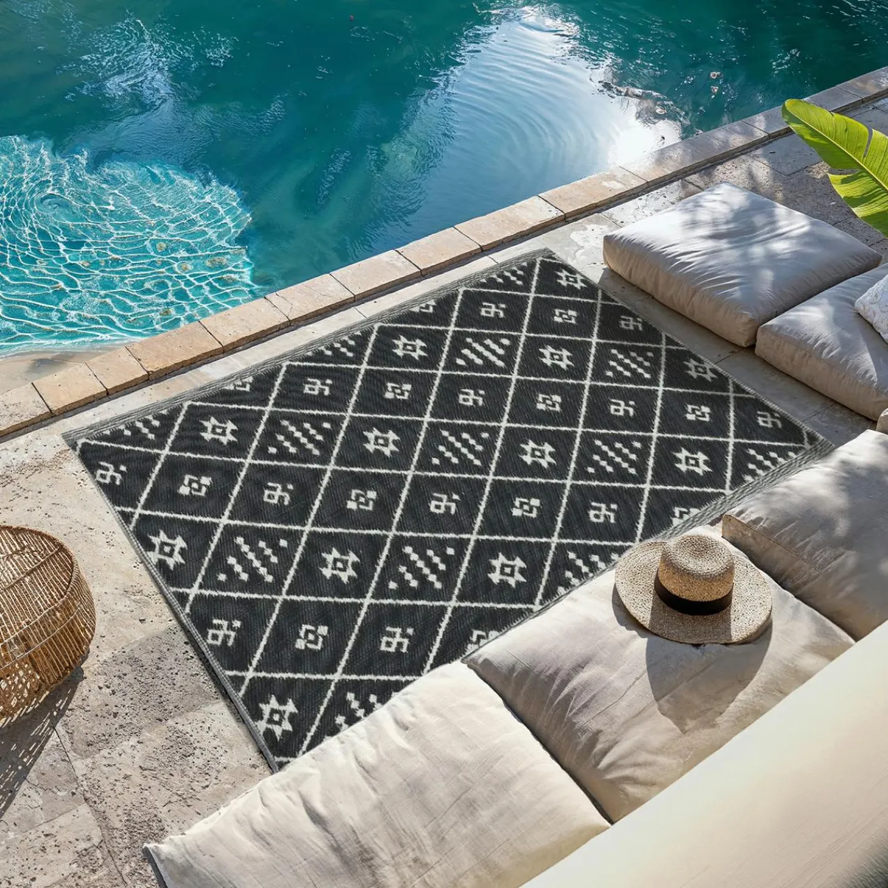 #N/A Tapis d'extérieur rectangulaire (180 x 120 cm) Inca Noir Outlet