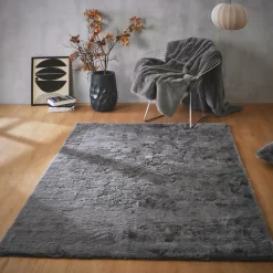 EMINZA Tapis rectangulaire fausse fourrure (140 x 200 cm) Finn Gris Anthracite New