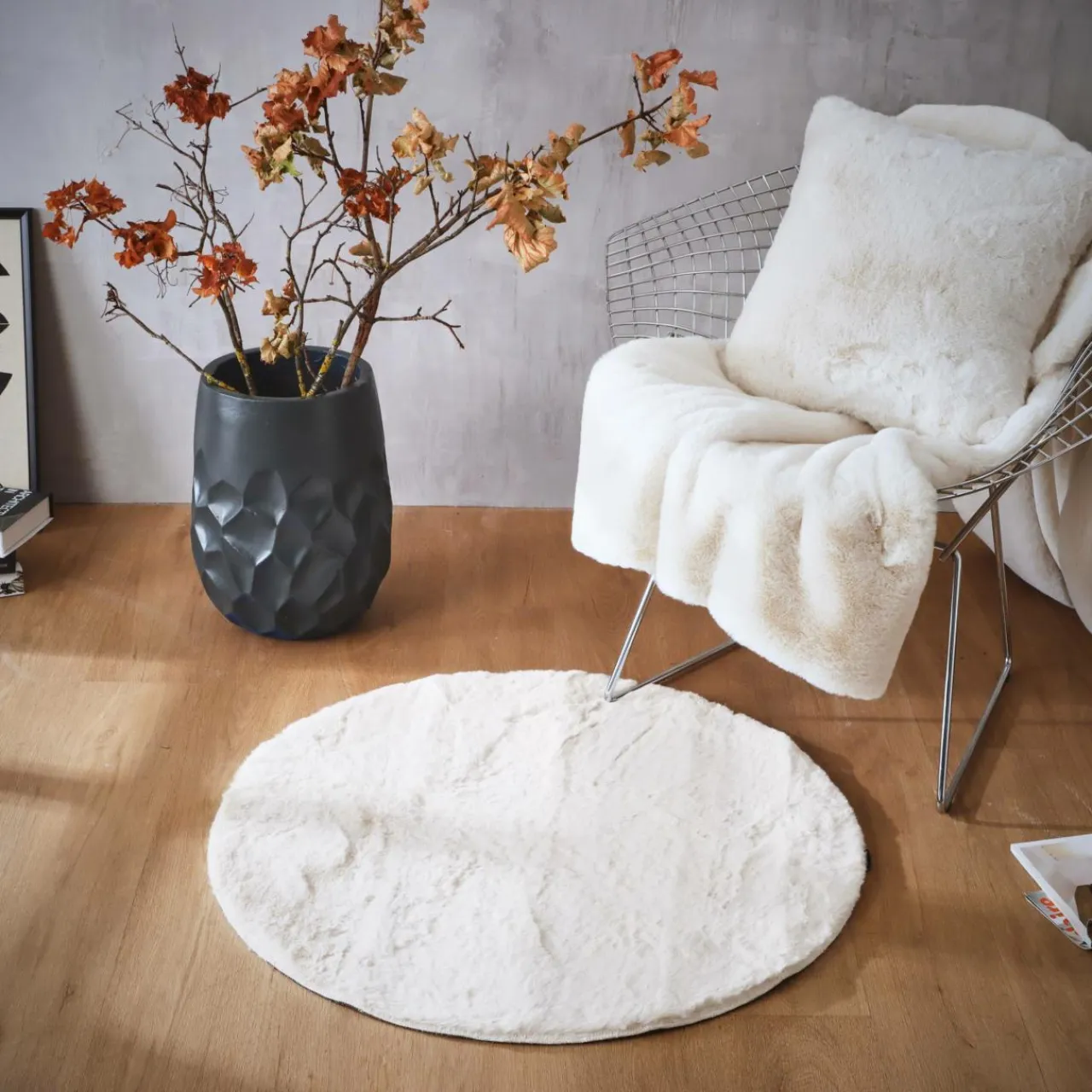 EMINZA Tapis rond fausse fourrure (80 cm) Finn Blanc Best