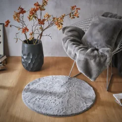 EMINZA Tapis rond fausse fourrure (80 cm) Finn Gris Anthracite Clearance