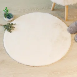 Atmosphera, cru017dateur d'intu017drieur Tapis rond fausse fourrure (80 cm) Jona Ivoire Hot