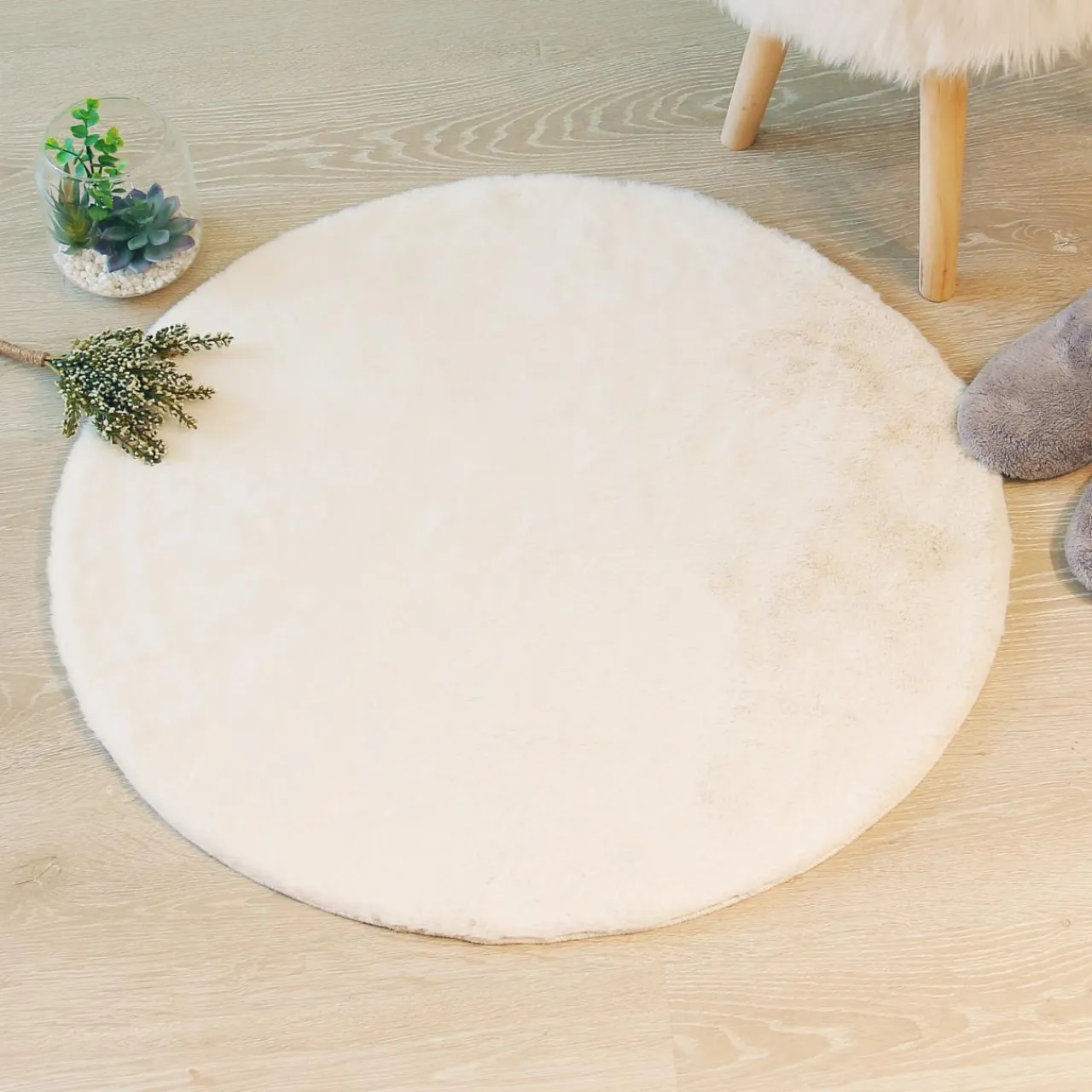 Atmosphera, cru017dateur d'intu017drieur Tapis rond fausse fourrure (80 cm) Jona Ivoire Hot