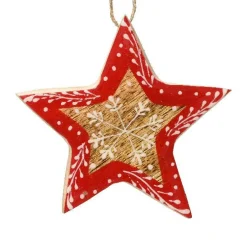 KAEMINGK Étoile à suspendre en bois (H8 cm) Flocon de Noël Rouge Best