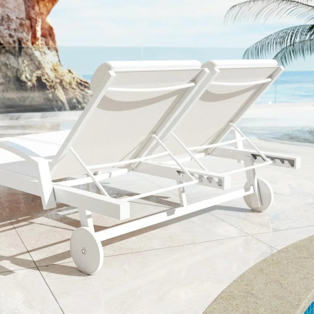 MOBELLIA Transat double en aluminium Pirae Blanc New