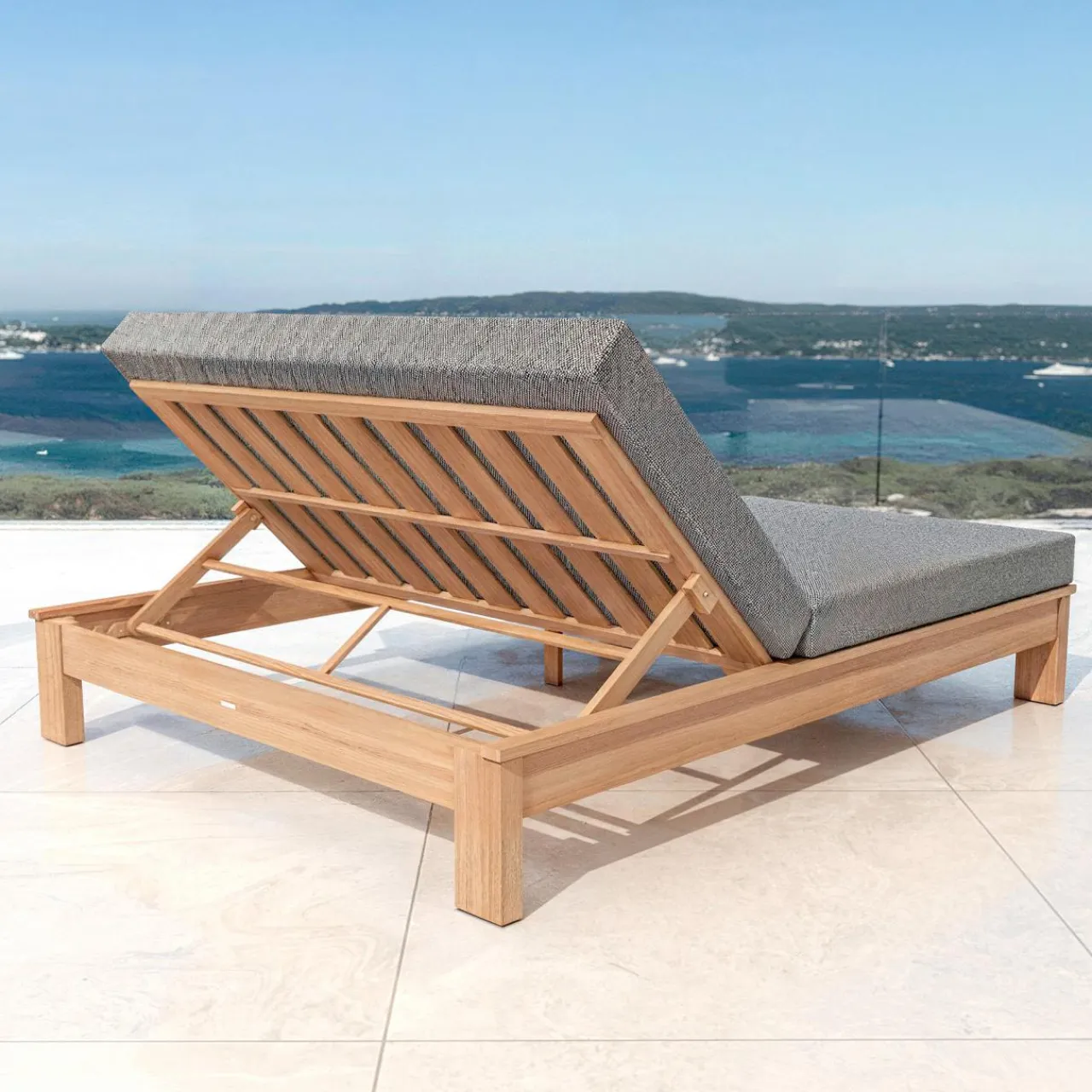 MOBELLIA Transat double en bois d'acacia Bornéo Gris Anthracite