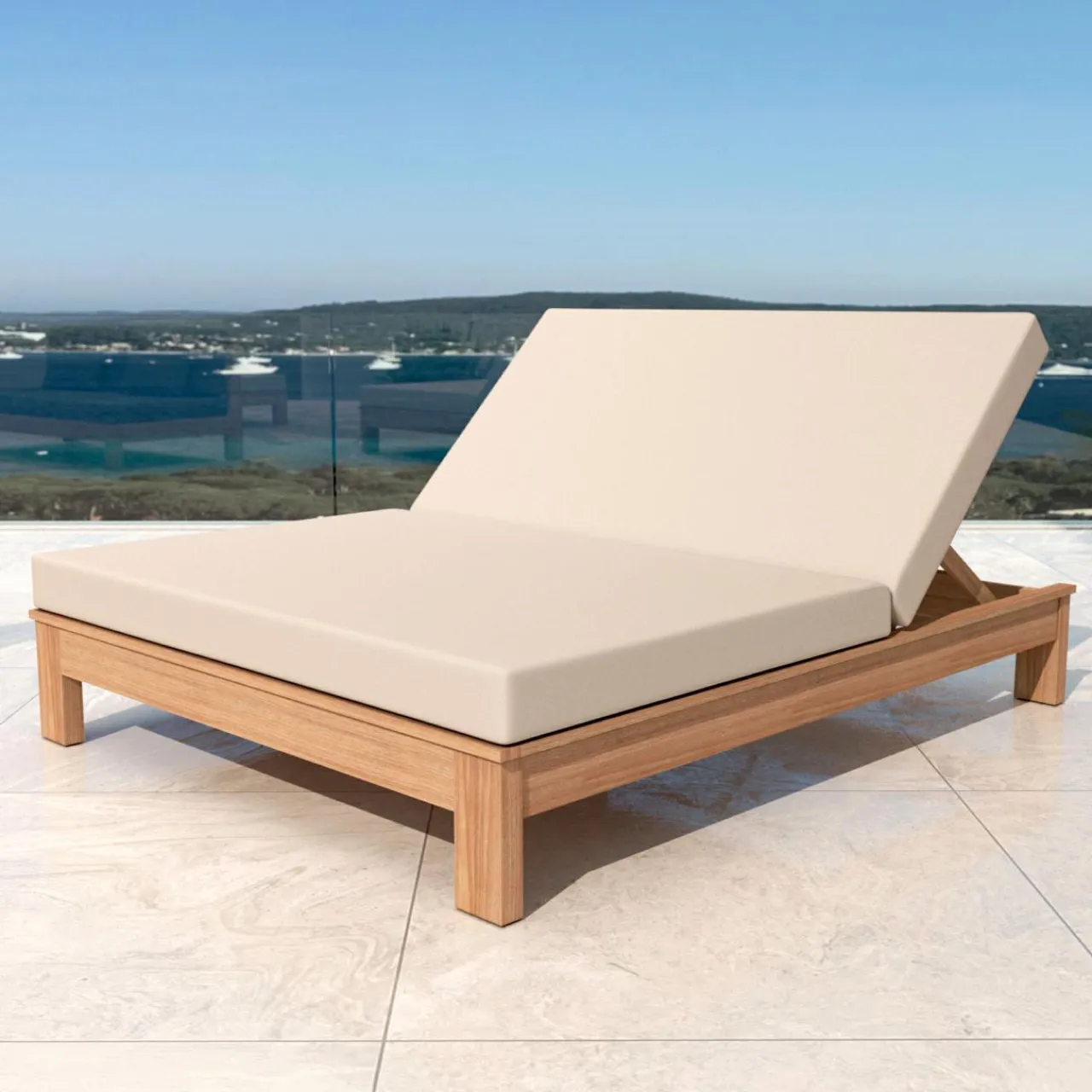 MOBELLIA Transat double en bois d'acacia Bornéo Sable Clearance