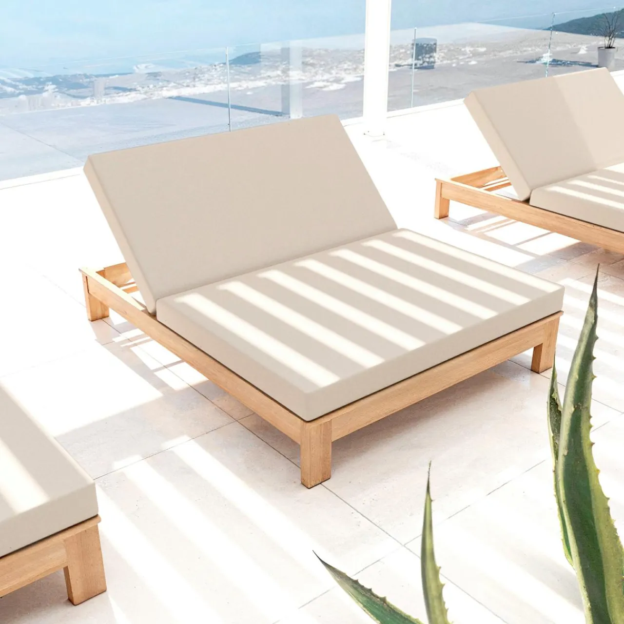 MOBELLIA Transat double en bois d'acacia Bornéo Sable Clearance
