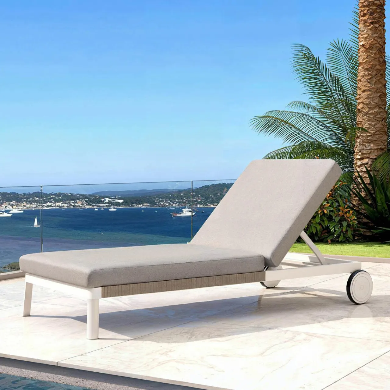 MOBELLIA Transat en aluminium Amalfi Blanc et Taupe Discount
