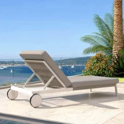 MOBELLIA Transat en aluminium Amalfi Blanc et Taupe Discount