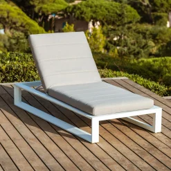 MOBELLIA Transat en aluminium Elba et taupe Blanc Hot