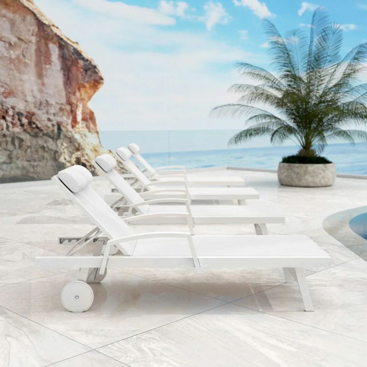 MOBELLIA Transat en aluminium Pirae Blanc Hot