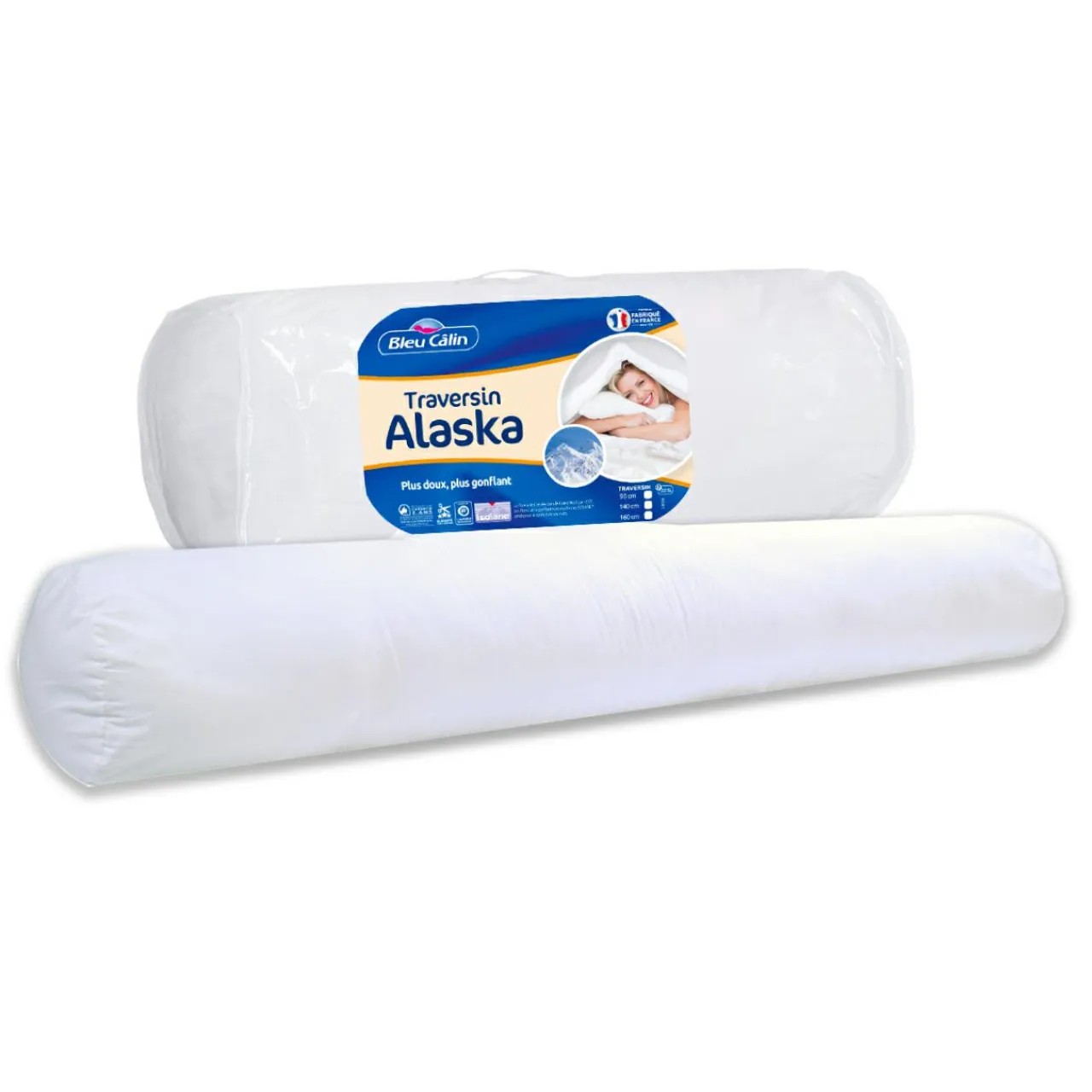 BLEU CALIN Traversin ferme (140 x 23 cm) Alaska Blanc Best