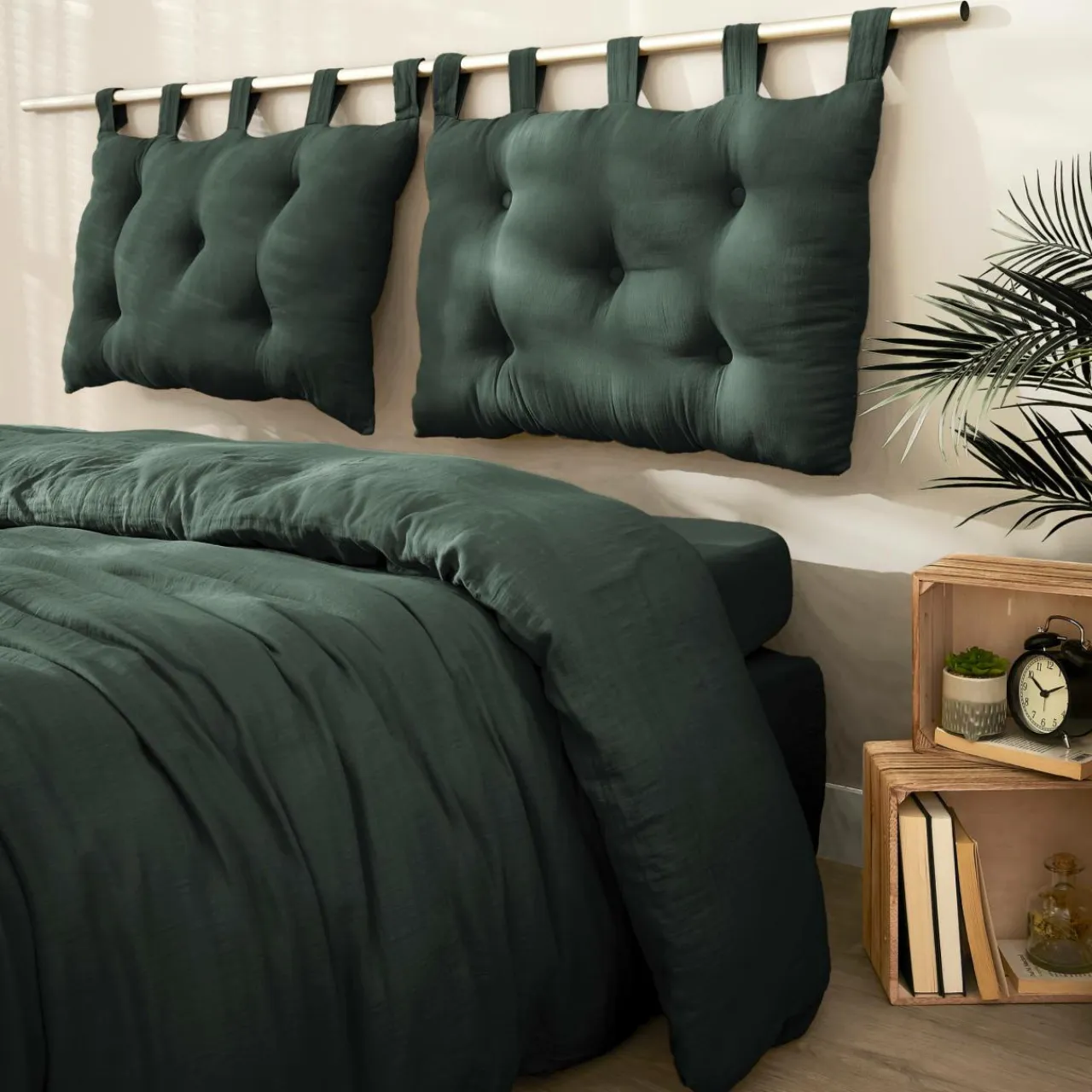 EMINZA Tête de lit coussin gaze de coton (80 x 50 cm) Gaïa Vert sapin Best