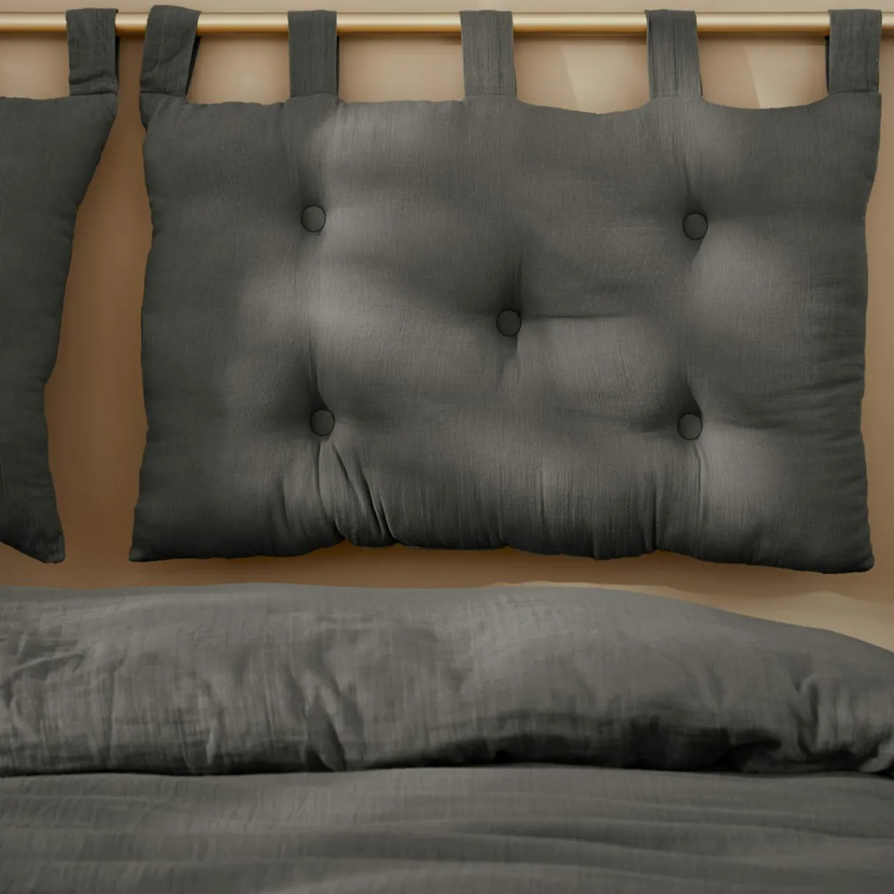 EMINZA Tête de lit coussin gaze de coton (80 x 50 cm) Gaïa Gris granit Gris foncé Discount