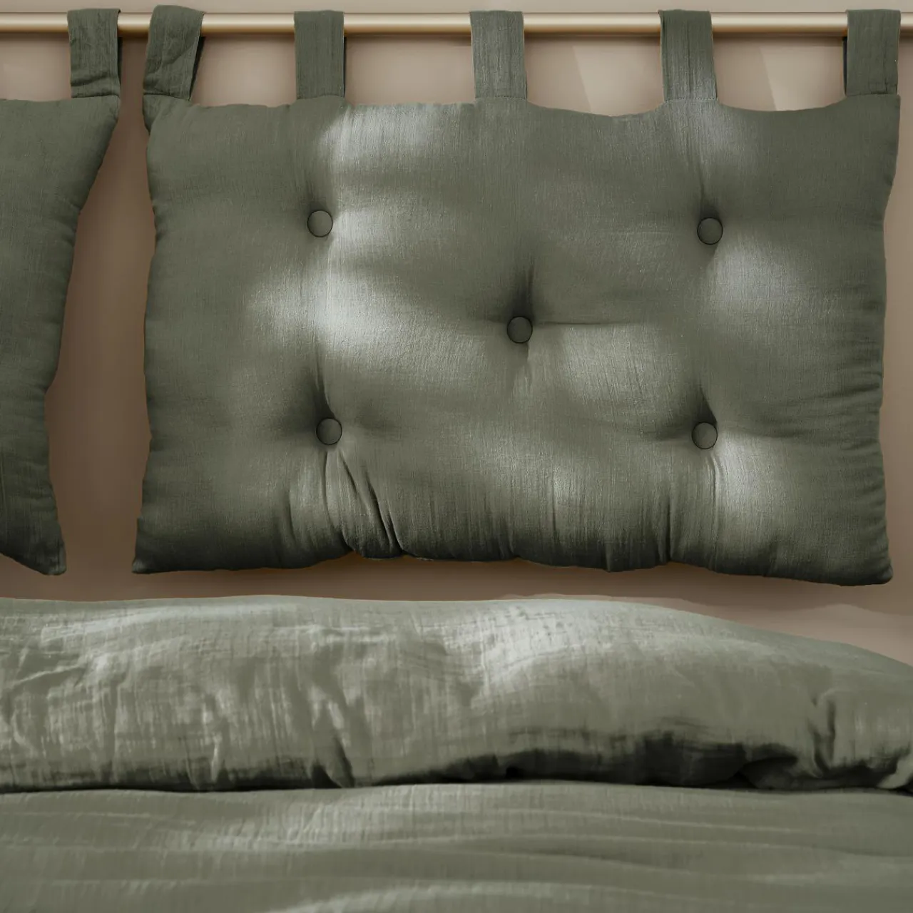 EMINZA Tête de lit coussin gaze de coton (80 x 50 cm) Gaïa Vert romarin Outlet