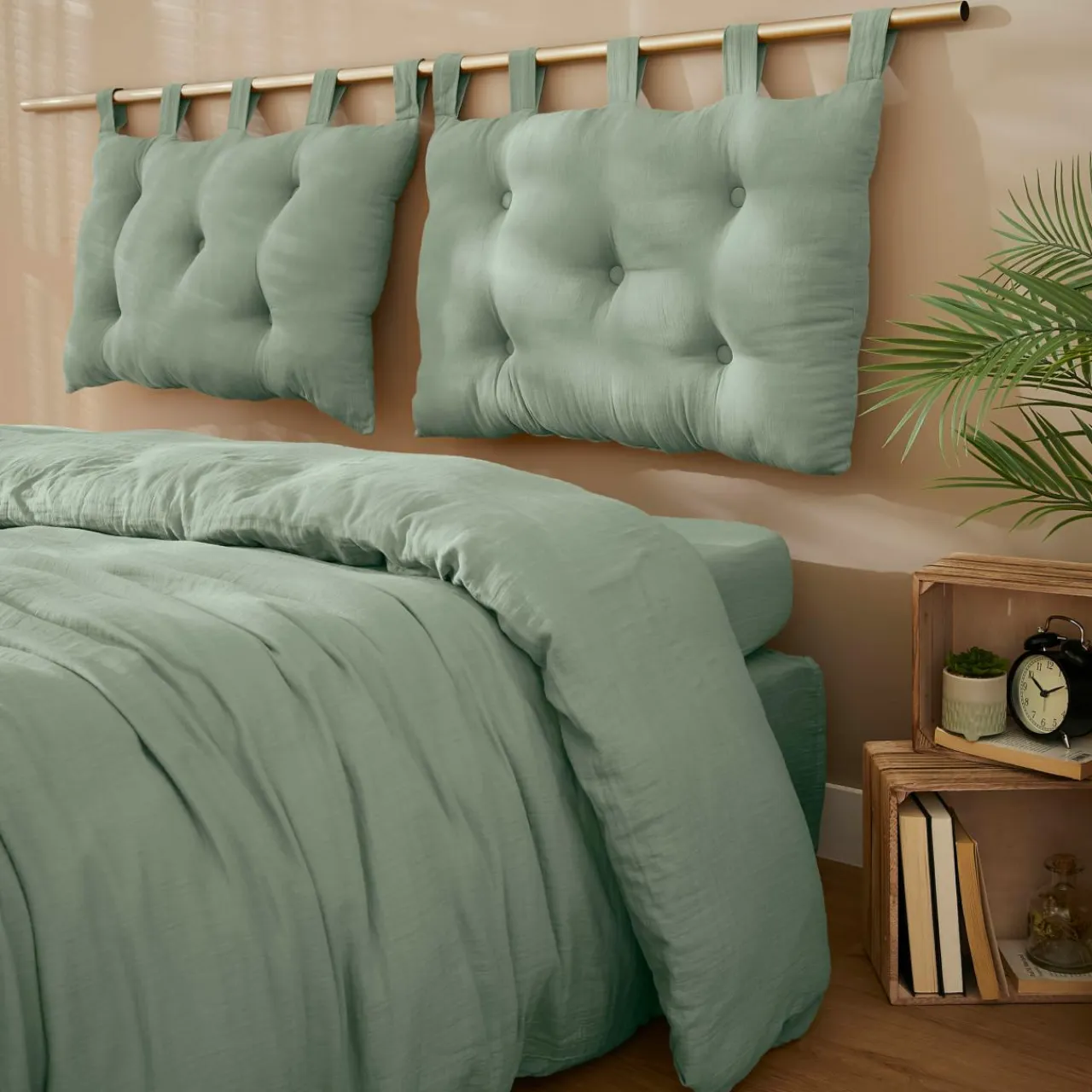 EMINZA Tête de lit coussin gaze de coton (80 x 50 cm) Gaïa Vert Eucalyptus Online