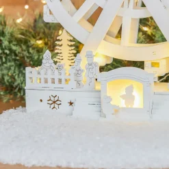 KOOPMAN Village de Noël en bois lumineux et animé (H30 cm) Grande roue de Noël Blanc Best