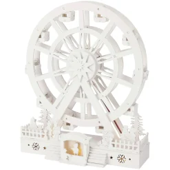 KOOPMAN Village de Noël en bois lumineux et animé (H30 cm) Grande roue de Noël Blanc Best