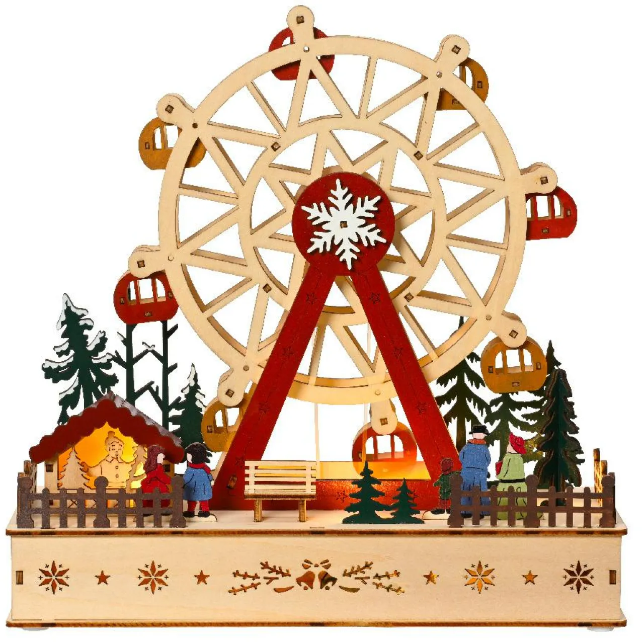 KAEMINGK Village de Noël en bois lumineux et musical à piles (28 x H28 cm) Grande roue Colorée Best